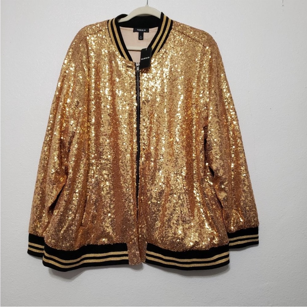 Torrid Gold Sequin Bomber Jacket